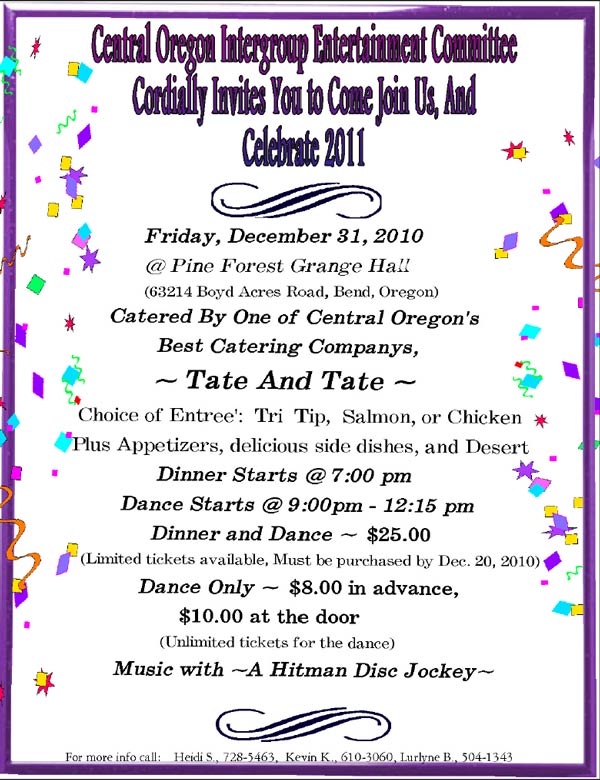 NEW YEARS EVE Dinner and Dance - Alcoholics Anonymous for Central ...