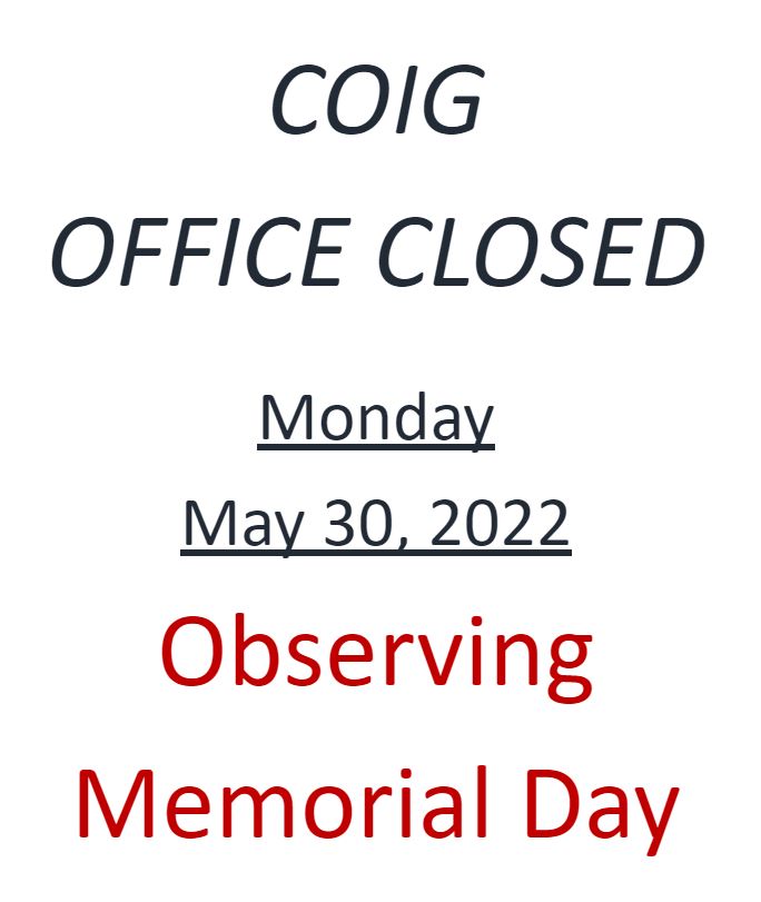 COIG Office Closed Memorial Day